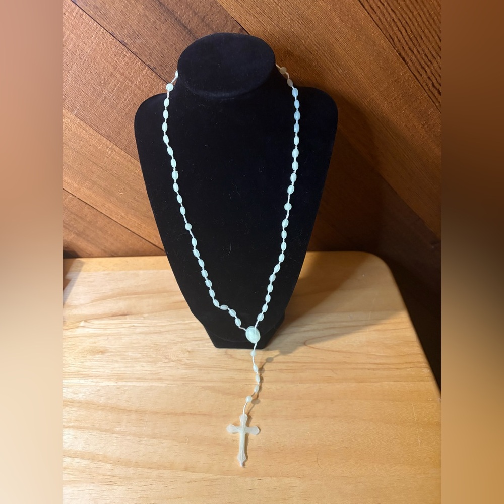 Vintage Glow in the Dark Rosary Necklace Long No Clasp Crucifix